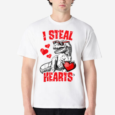 Boys Valentines Day Kids Dinosaur T rex Lover I Steal Hearts Thumbnail